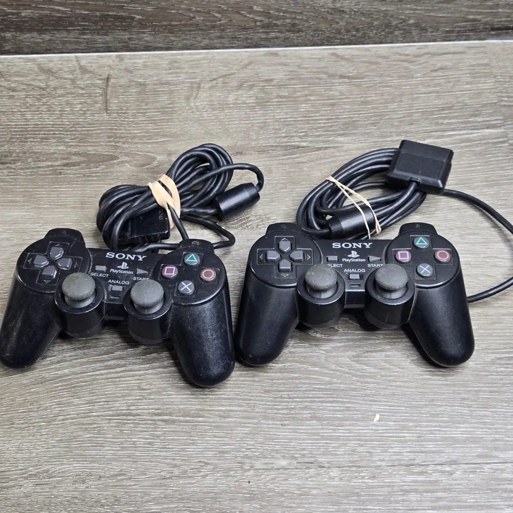 2 Sony PlayStation 2 DualShock 2 Controller OEM Black scph-1010 Lot Parts